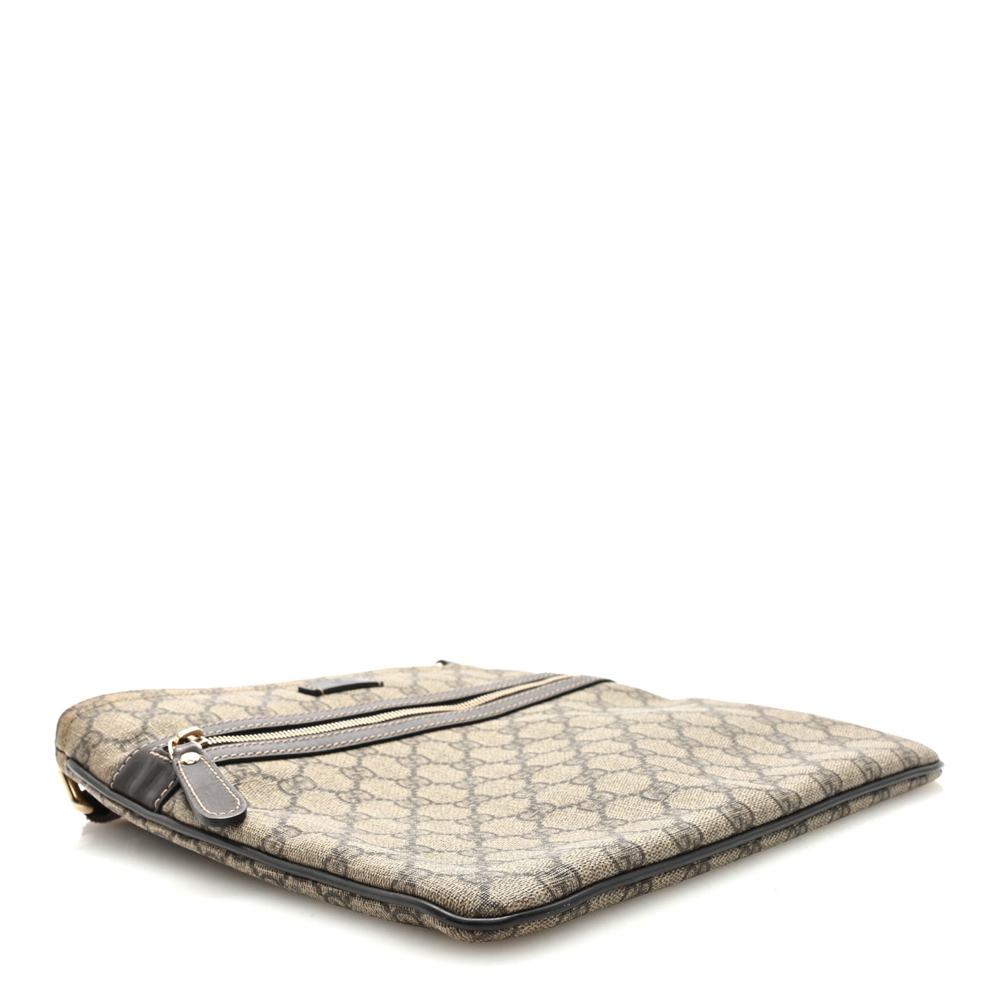 GG Supreme Monogram Selleria Calfskin Small Flat Side Zip Messenger Bag Beige Ebony Cocoa Dark Chocolate