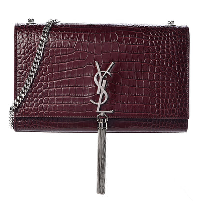 Saint Laurent Calfskin Crocodile Embossed Medium Classic Monogram Kate Tassel Satchel Dark Red 1 of 10