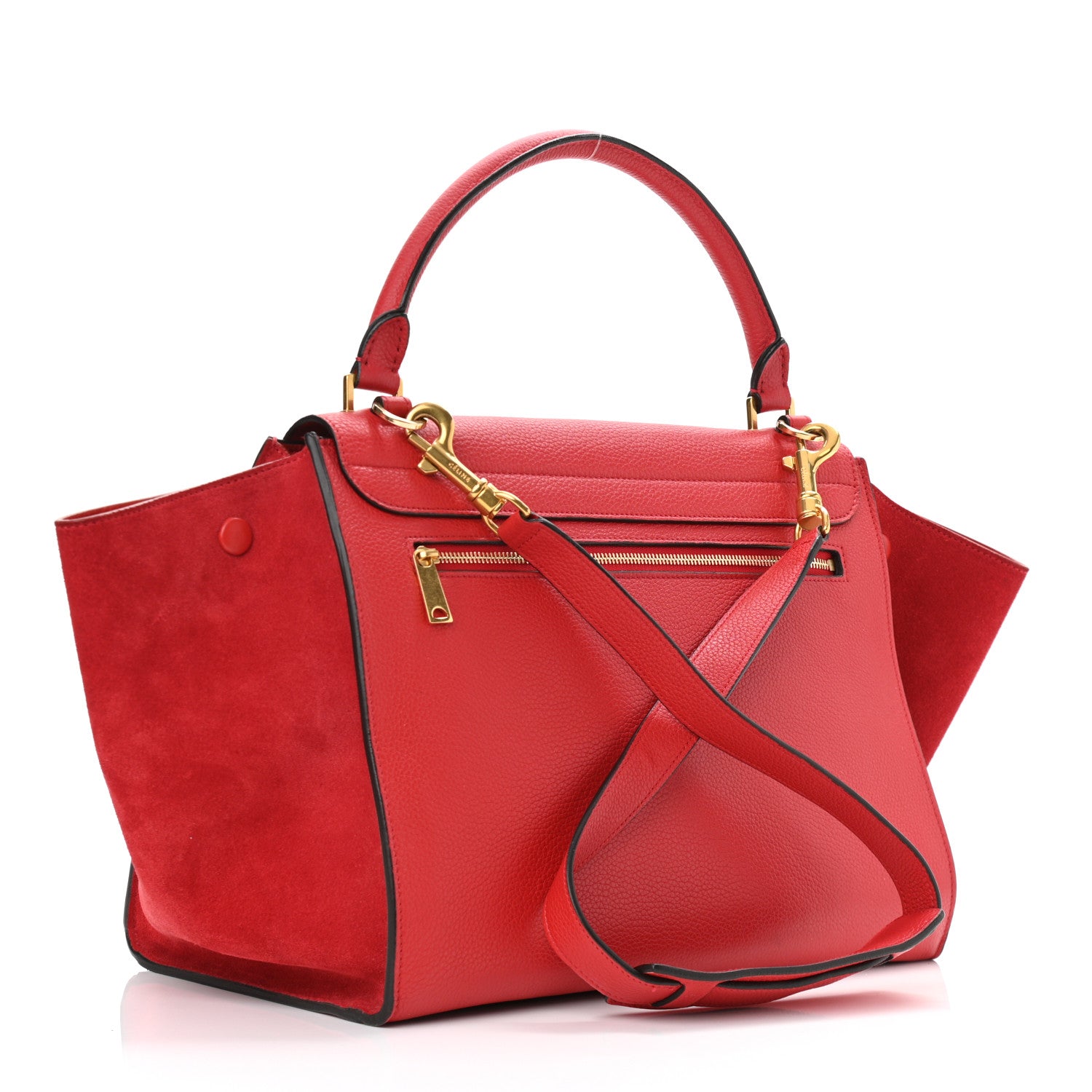 Celine Drummed Calfskin Suede Medium Trapeze Coquelicot 4 of 11