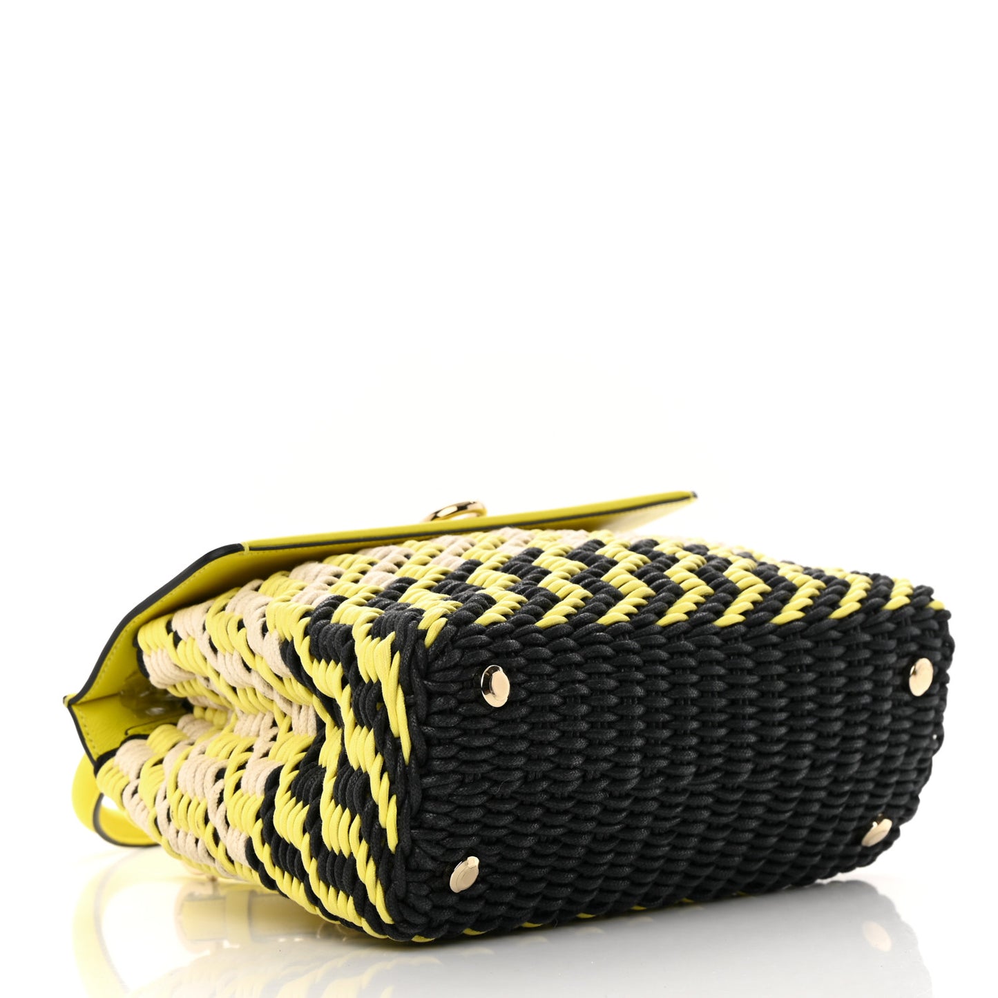 Woven Calfskin Trifolio Top Handle Bag Yellow Black