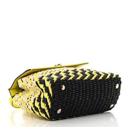 Salvatore Ferragamo Woven Calfskin Trifolio Top Handle Bag Yellow Black 4 of 15