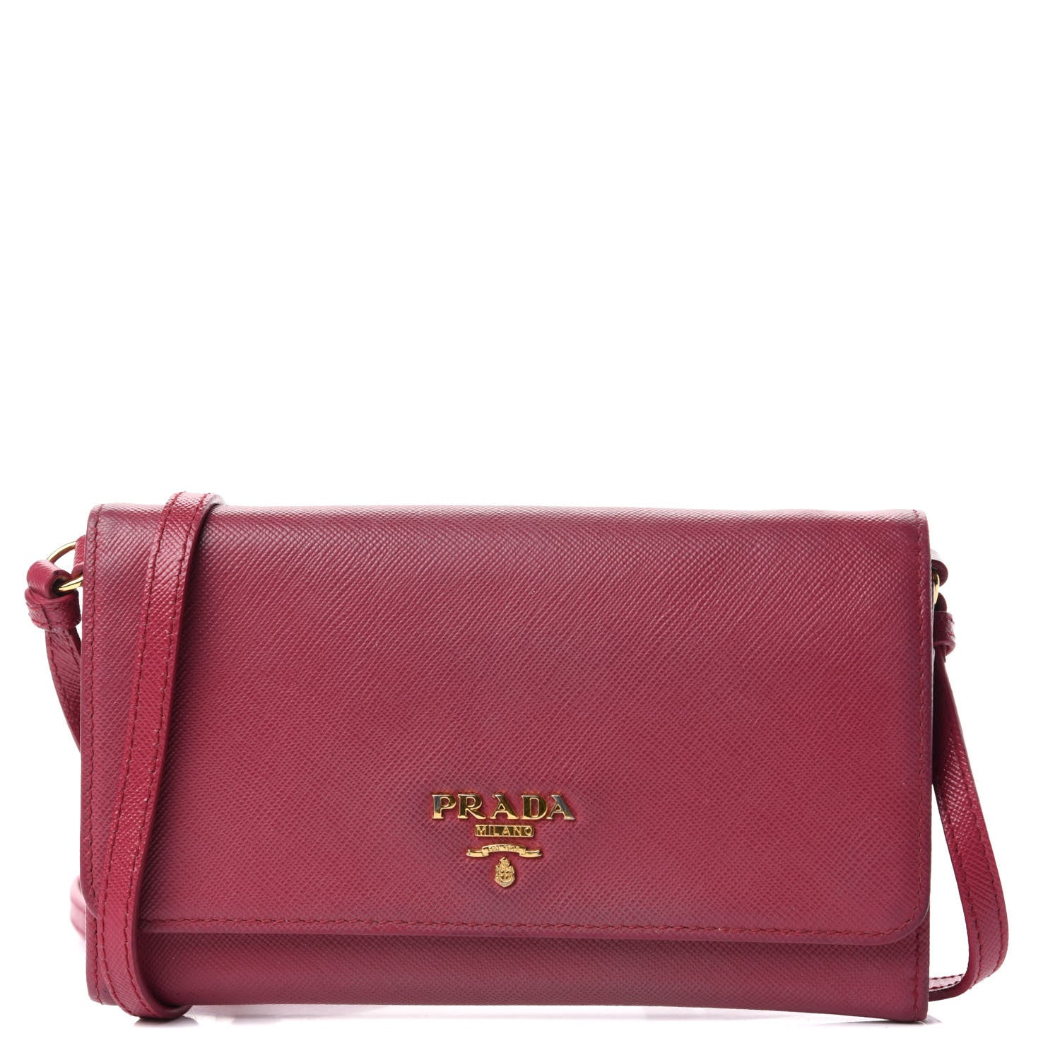 Prada Saffiano Metal Flap Wallet with Strap Peonia 1 of 8