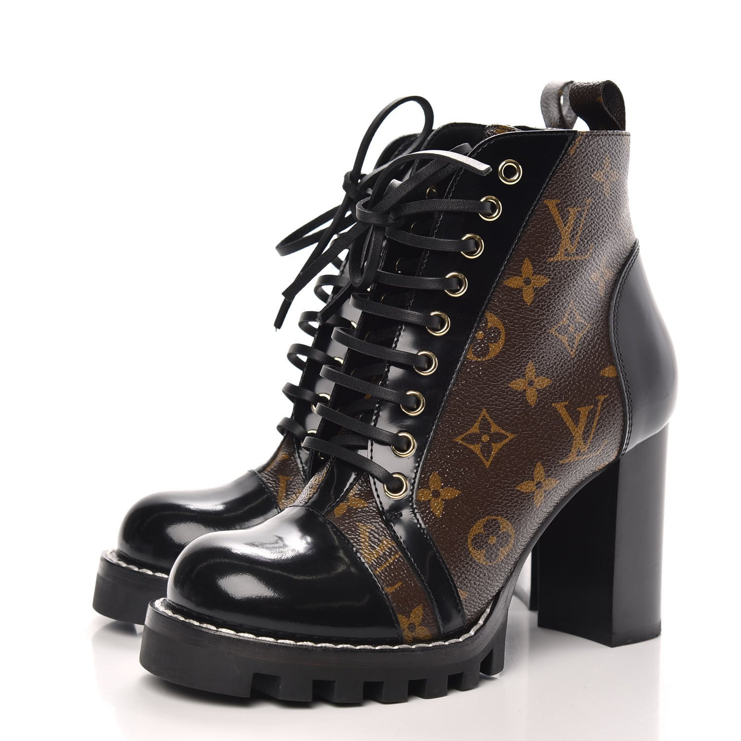 Patent Calfskin Monogram Star Trail Ankle Boots 38 Black