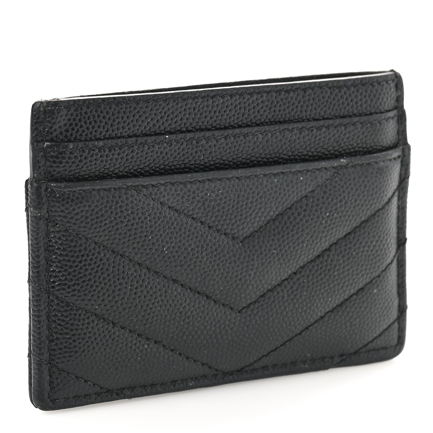 Saint Laurent Grain De Poudre Matelasse Chevron Monogram Credit Card Case Black 3 of 9