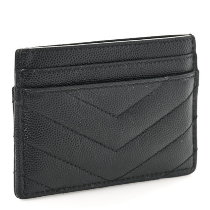 Saint Laurent Grain De Poudre Matelasse Chevron Monogram Credit Card Case Black 3 of 9