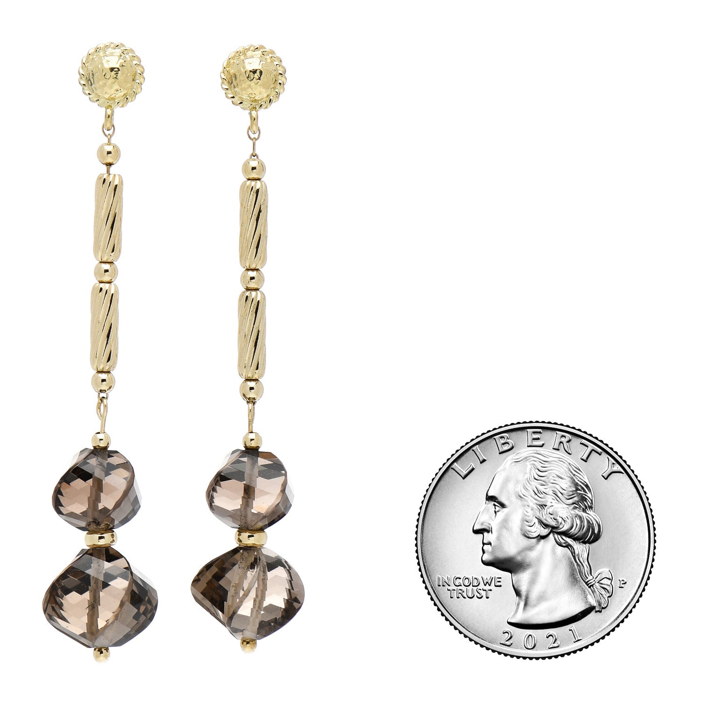 18K Yellow Gold Smoky Quartz Dangle Twist Earrings
