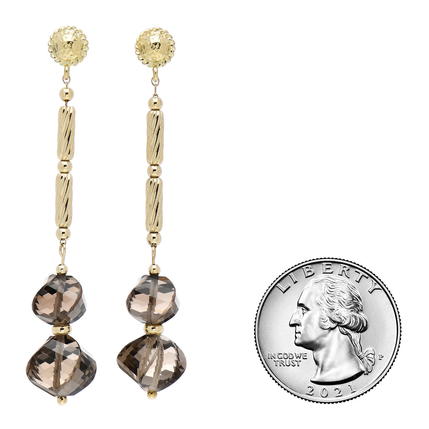 David Yurman 18K Yellow Gold Smoky Quartz Dangle Twist Earrings 2 of 4