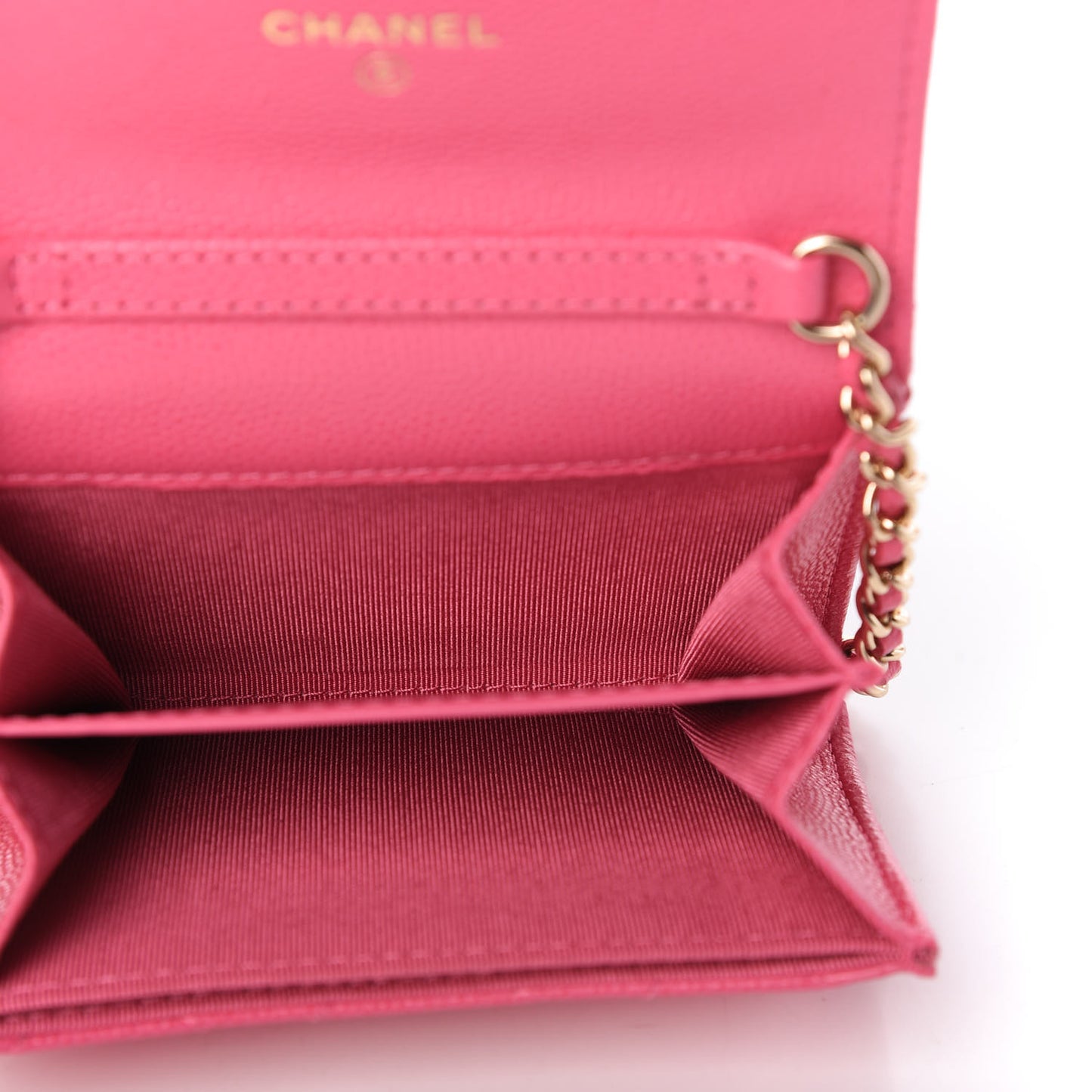 Caviar Quilted Flap Card Holder On Chain Pink