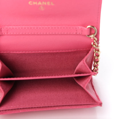 Chanel Caviar Quilted Flap Card Holder On Chain Pink 5 of 11