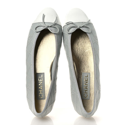 Chanel Lambskin Patent Double Stitched CC Cap Toe Ballerina Flats 40.5 Light Blue White 2 of 13