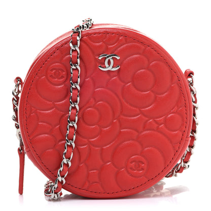 Chanel Lambskin Camellia Quilted Round Clutch With Chain Red 1 of 11