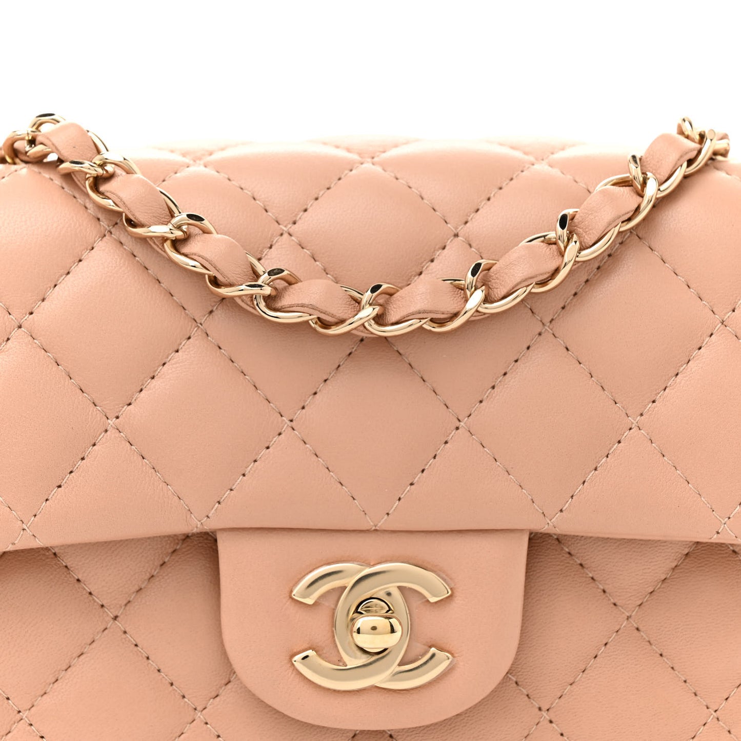 Lambskin Quilted Mini Rectangular Flap Beige