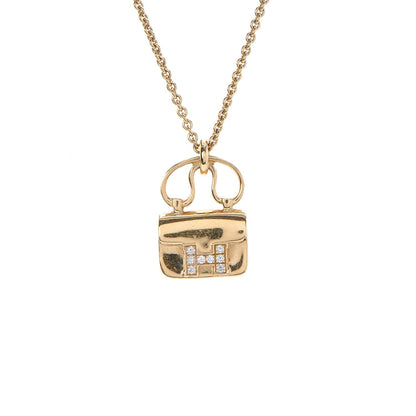 Hermes 18K Yellow Gold Diamond Constance Pendant Necklace 4 of 7