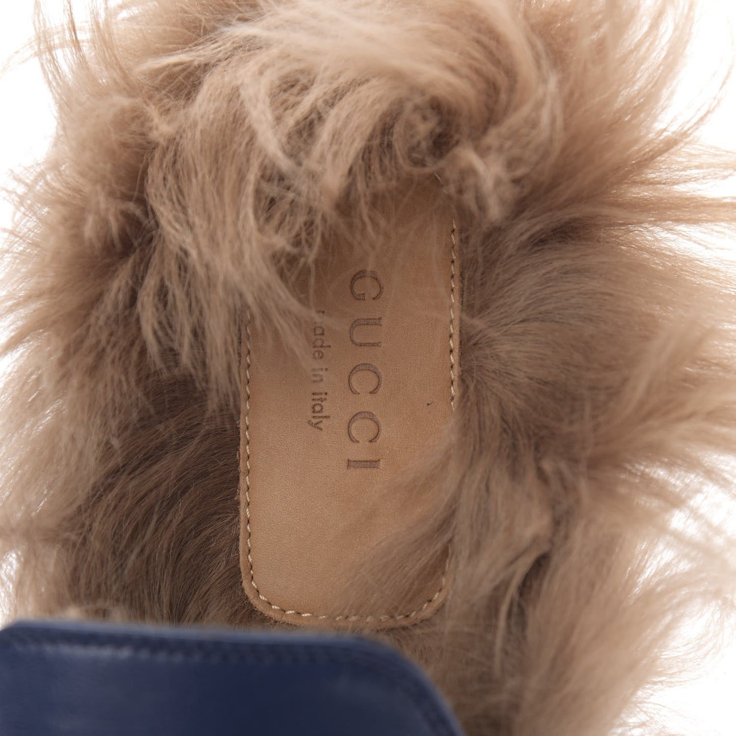 Malaga Kid Fur Womens Princetown Slippers 37.5 Blue Agata