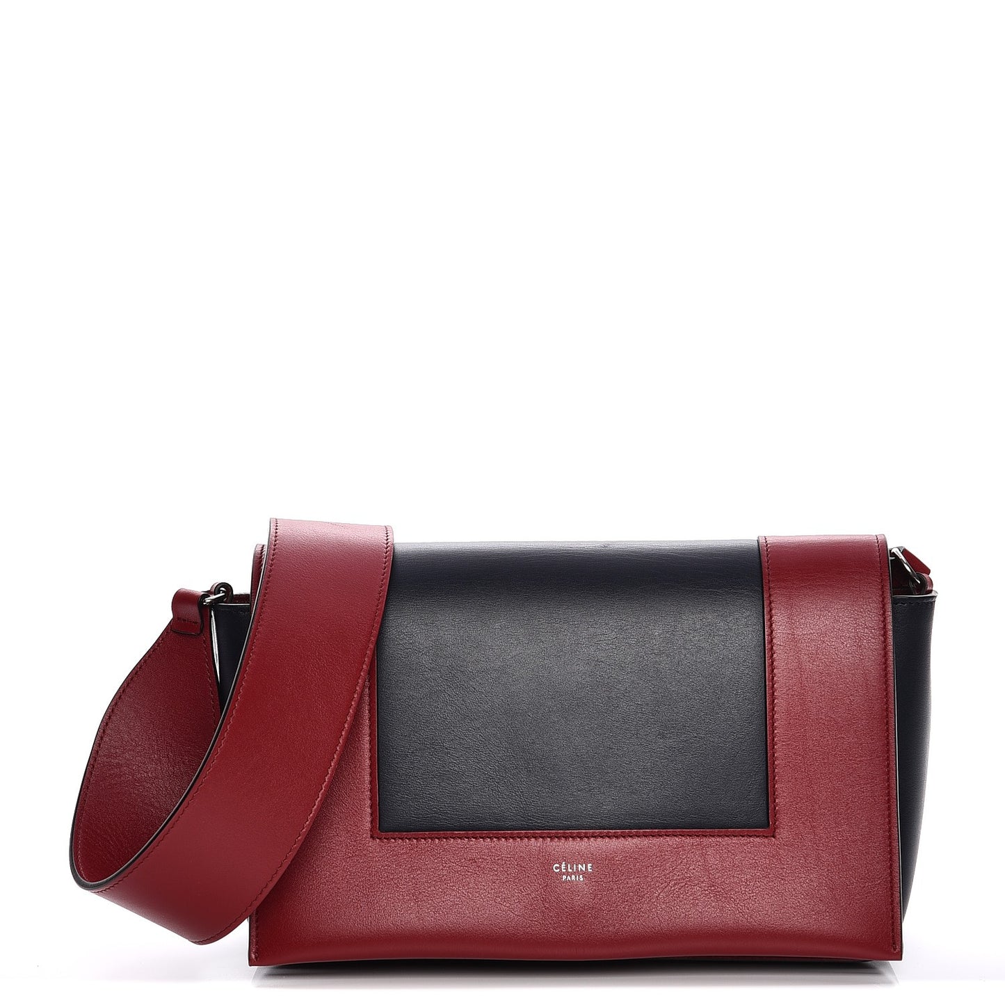 Shiny Smooth Calfskin Medium Frame Shoulder Bag Red Navy