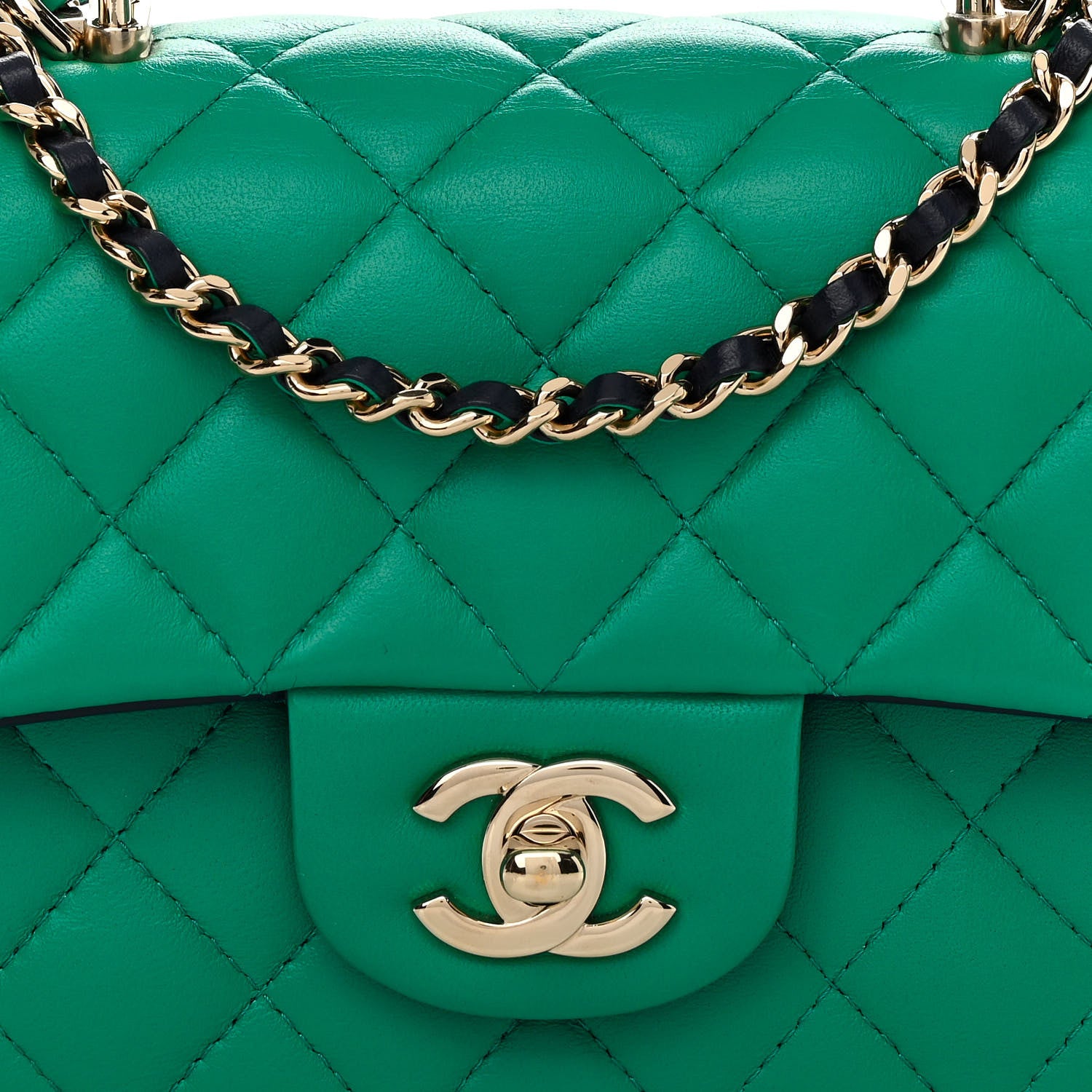 Chanel Lambskin Quilted Bi-Color Mini Top Handle Rectangular Flap Green Dark Blue 8 of 10