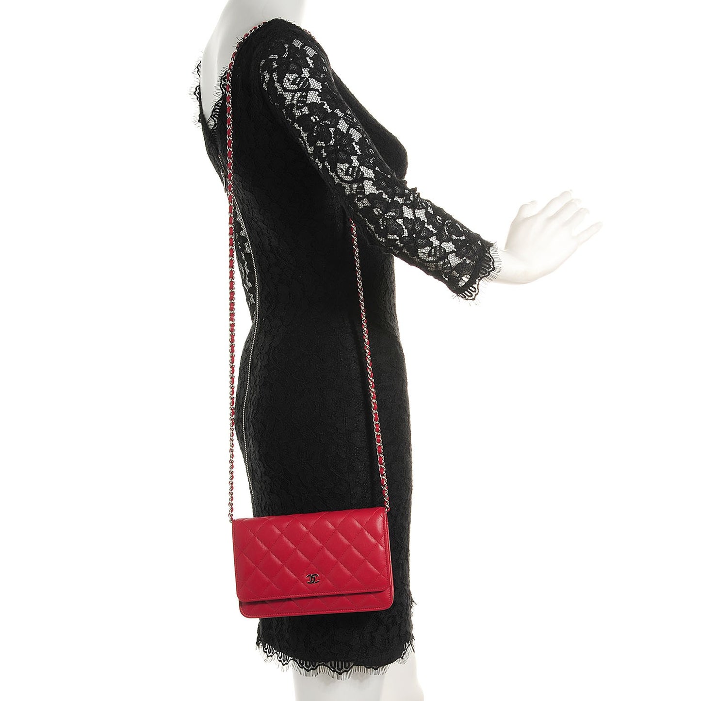 Lambskin Quilted Wallet On Chain WOC Red