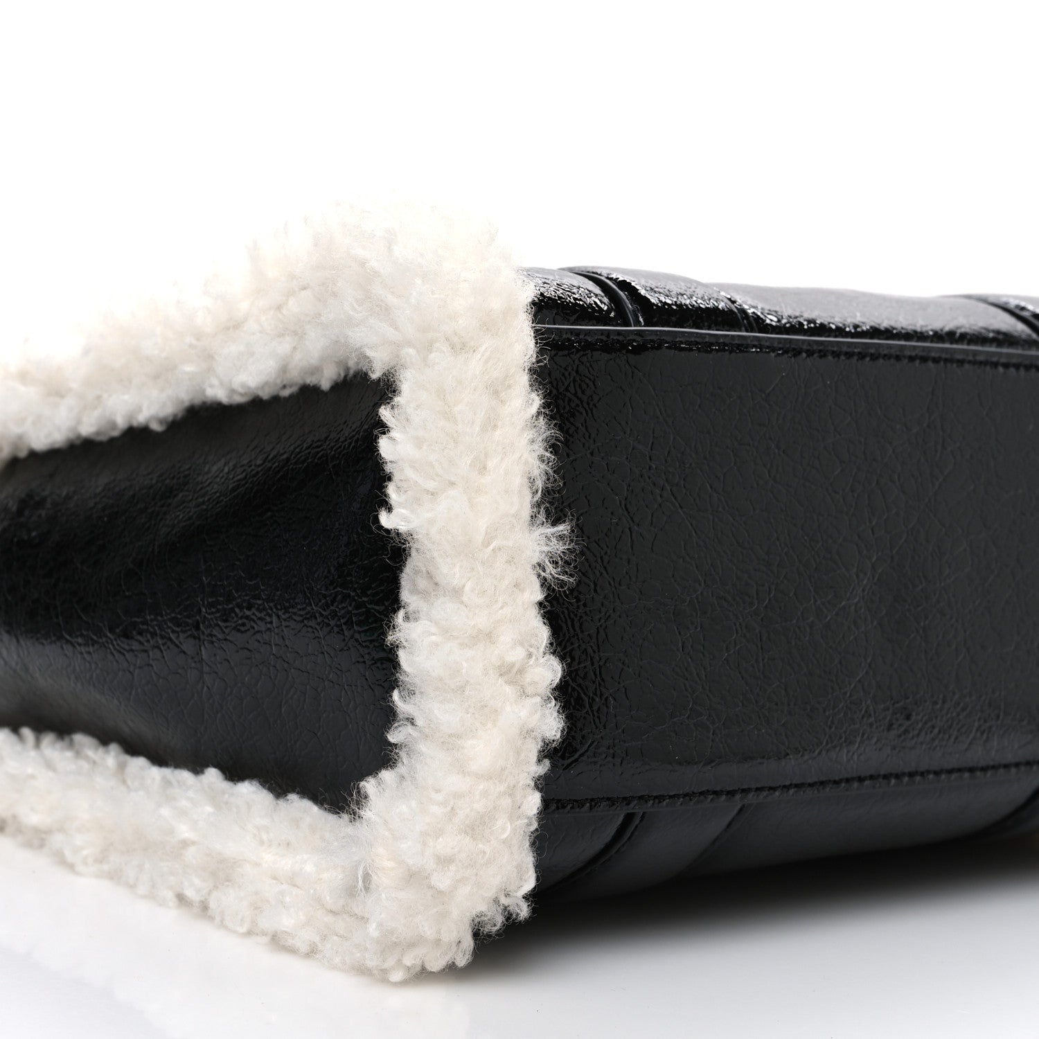 Marc Jacobs Shiny Calfskin Faux Shearling Mini The Traveler Tote Bag Black 9 of 10