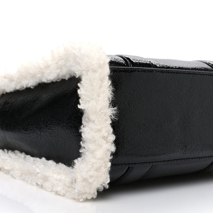 Marc Jacobs Shiny Calfskin Faux Shearling Mini The Traveler Tote Bag Black 9 of 10