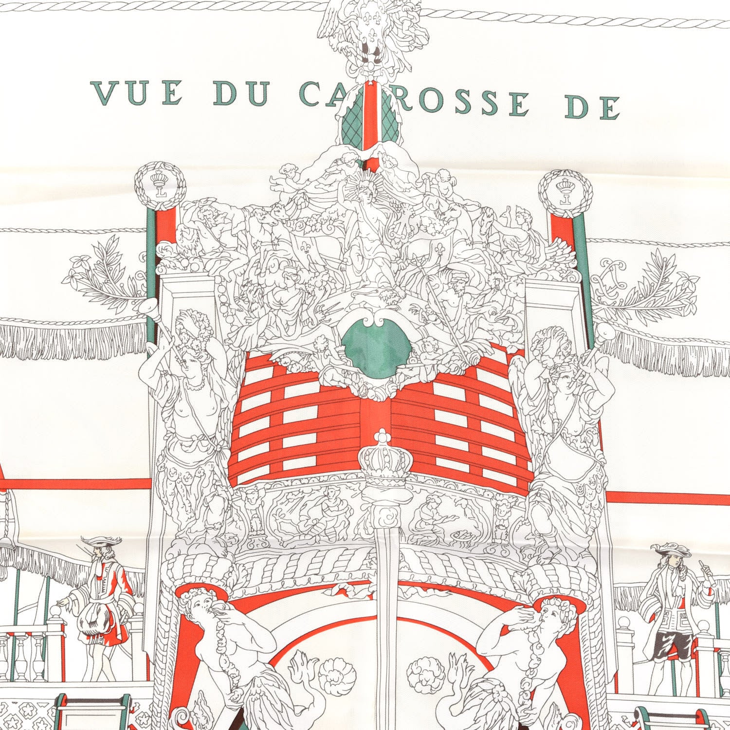 Hermes Silk Vue Du Carrosse De La Galere La Reale Scarf 90 Blanc Creme Rouge 2 of 6