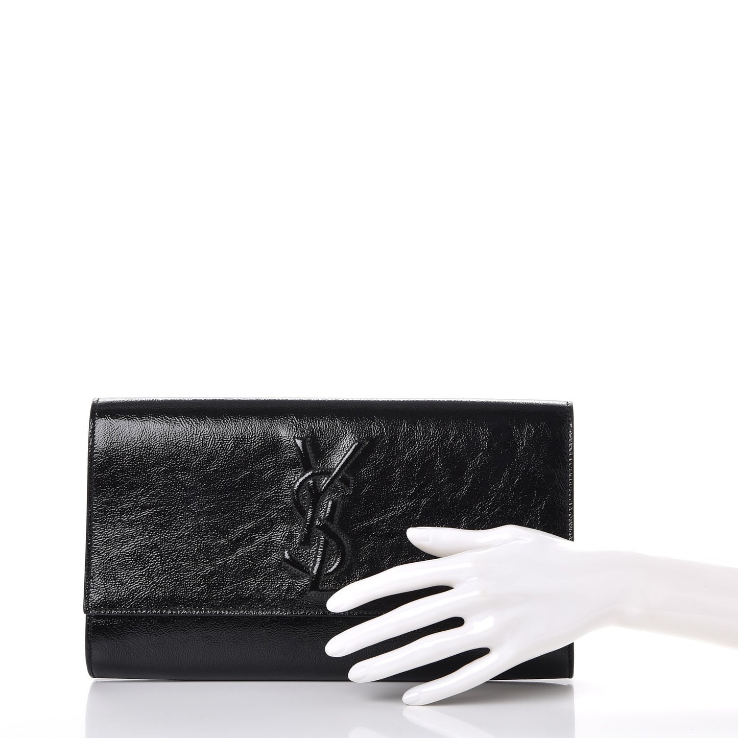 Textured Patent Monogram Large Belle De Jour Clutch Black