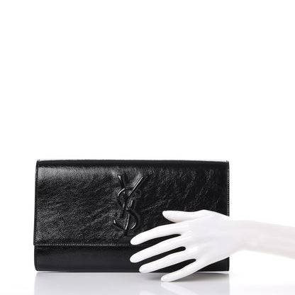Saint Laurent Textured Patent Monogram Large Belle De Jour Clutch Black 2 of 7