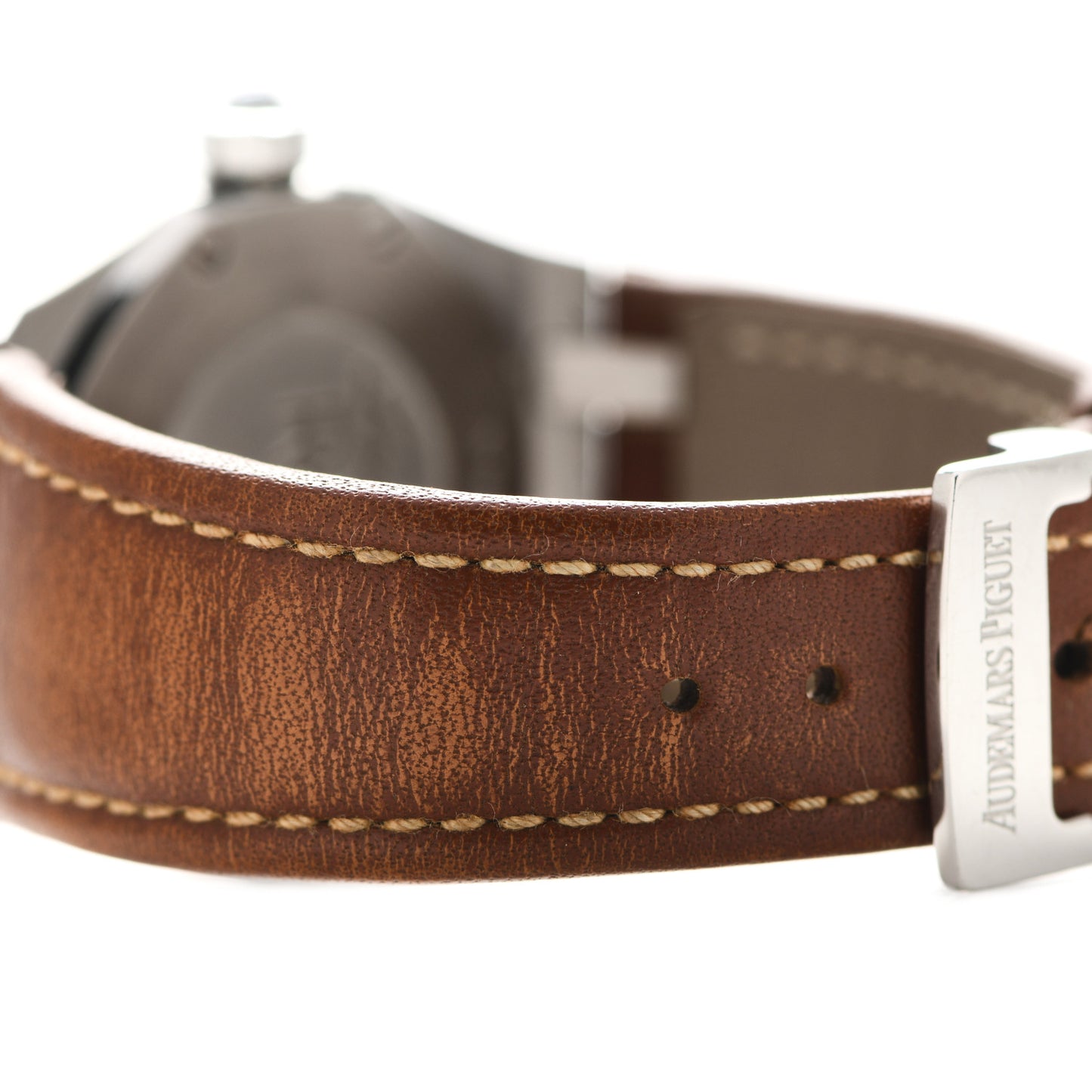 Stainless Steel Calfskin Diamond 33mm Royal Oak Quartz Watch Brown 67651ST.ZZ.1261ST.01
