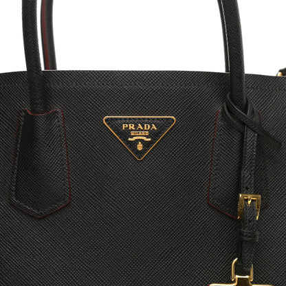 Prada Saffiano Cuir Small Double Bag Black Fuoco 11 of 16