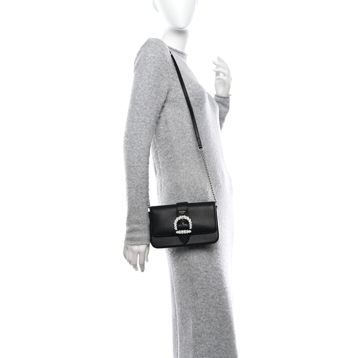 Calfskin Crystal Cheri Wallet on Chain Bag Black