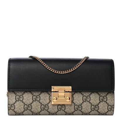 Gucci GG Supreme Monogram Moon Calfskin Padlock Continental Chain Wallet Beige Ebony Black 1 of 14