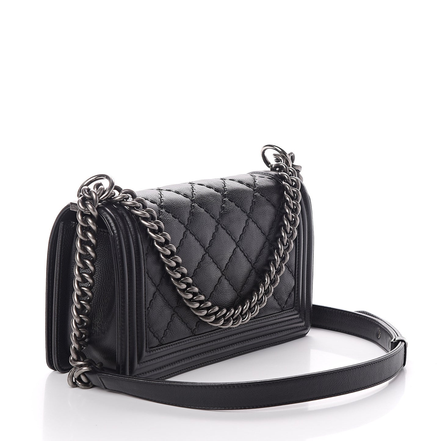 Calfskin Double Stitch Medium Boy Flap Black
