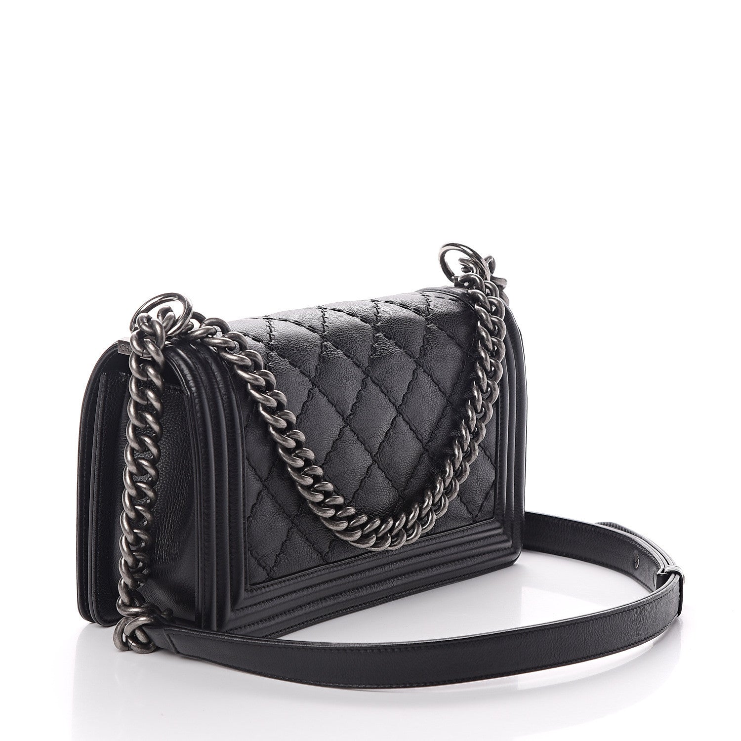 Chanel Calfskin Double Stitch Medium Boy Flap Black 2 of 8