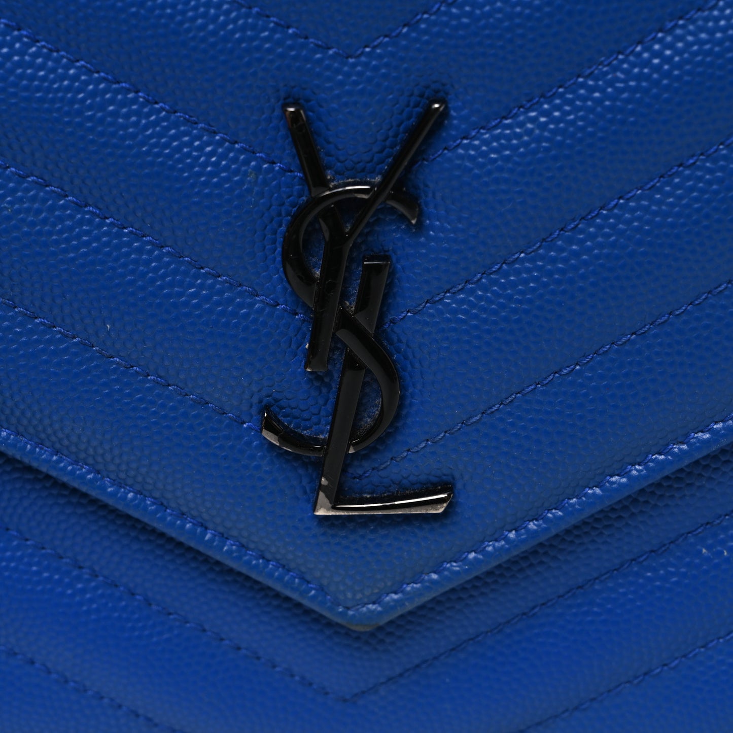 Grain De Poudre Matelasse Chevron Monogram Envelope Chain Wallet Blue Majorelle
