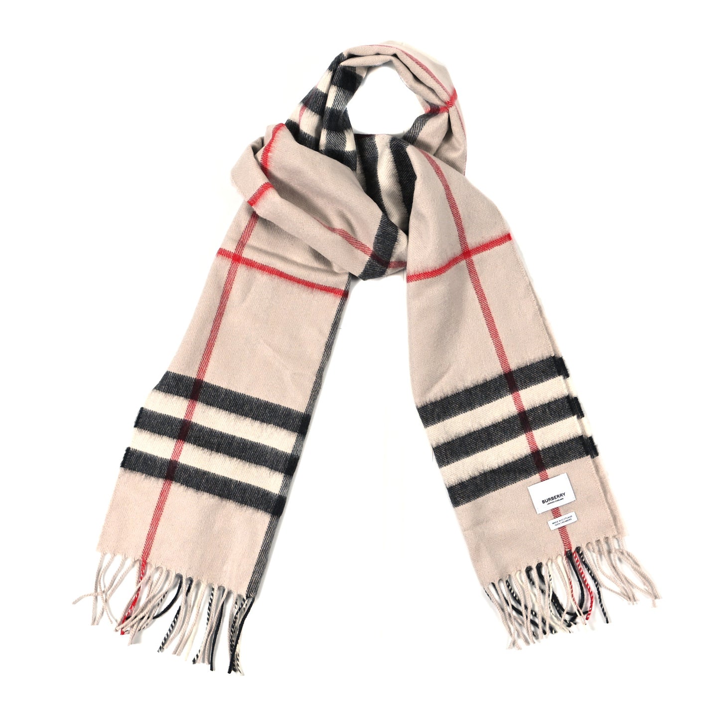 Cashmere Giant Check Fringe Scarf Stone