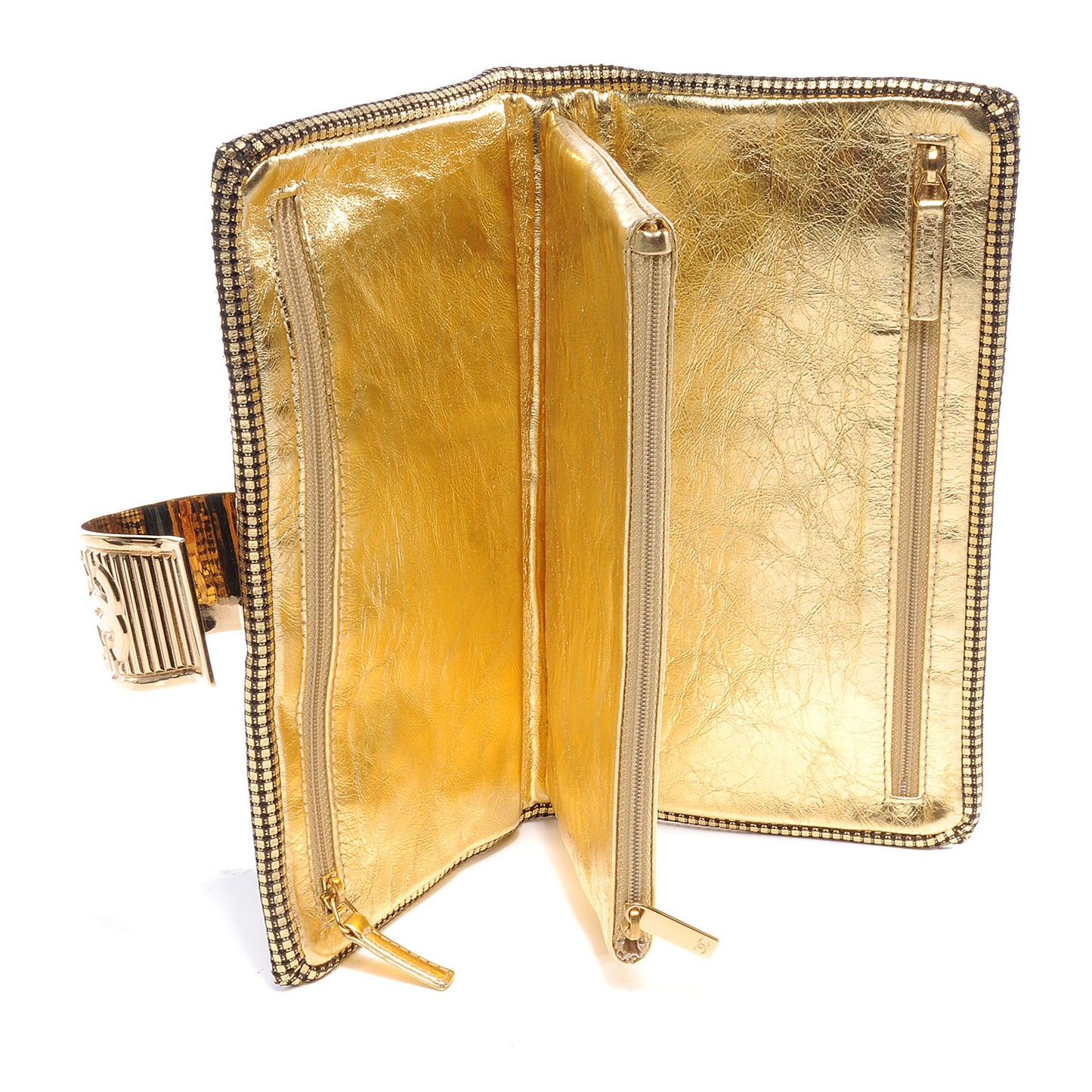 Leather Perforated Mesh CC Clutch Metallic Gold