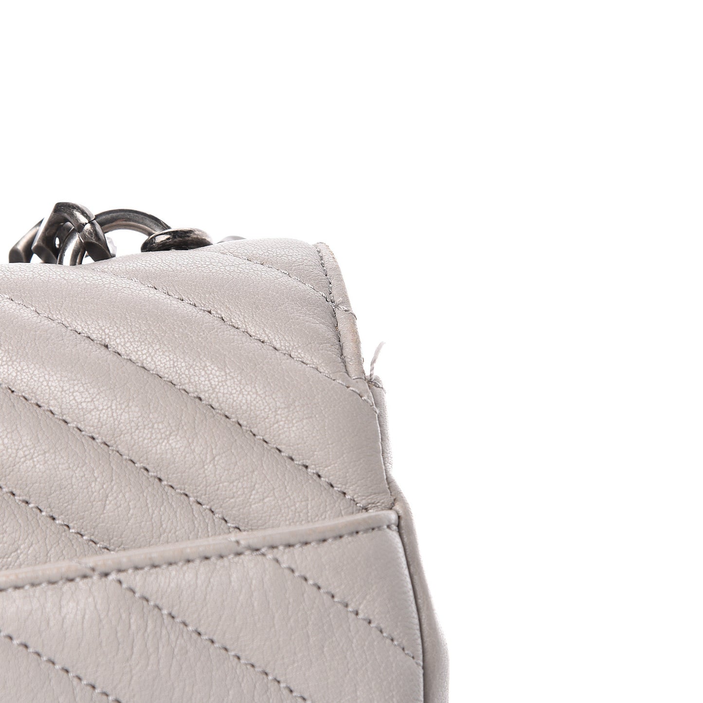 Sheepskin Matelasse Chevron Monogram Large College Satchel Light Grey