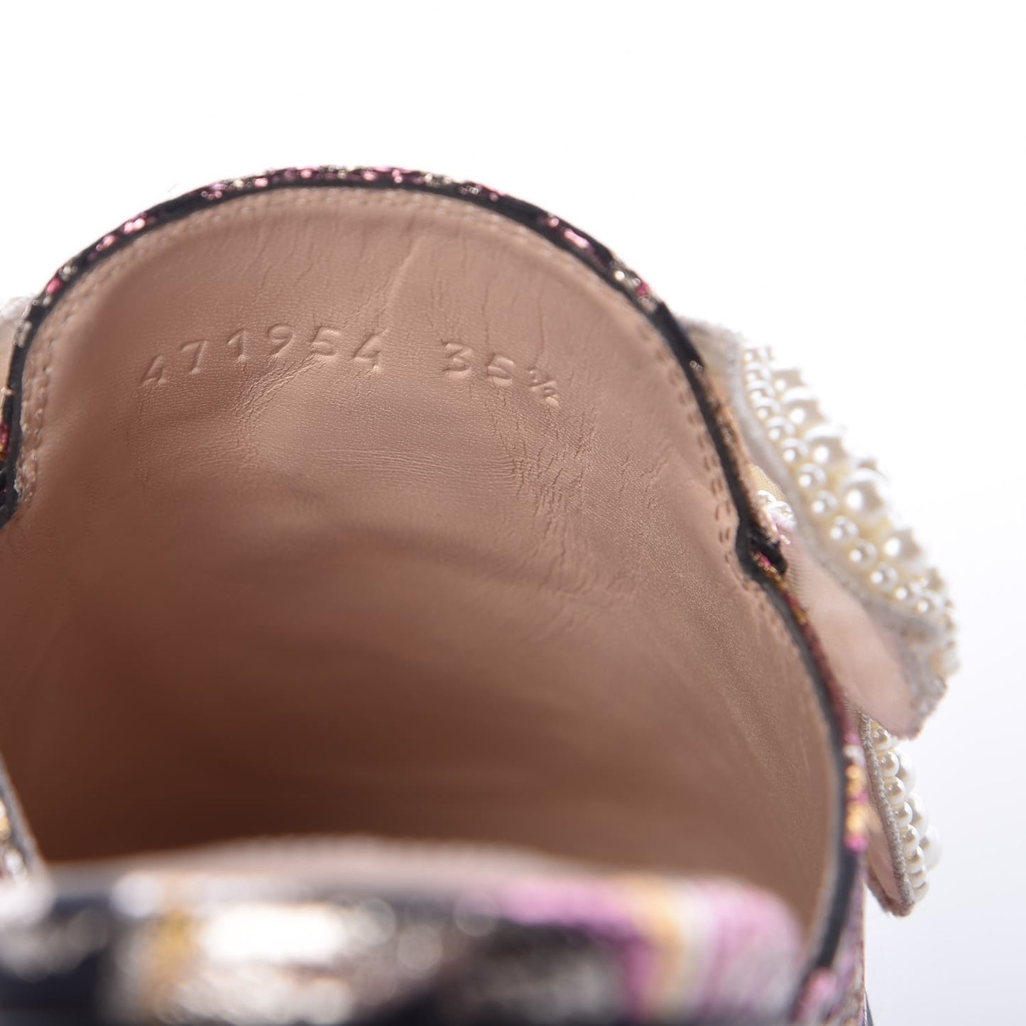 Iridescent Brocade Pearl Bow Womens Princetown Slippers 35.5 Black Pink