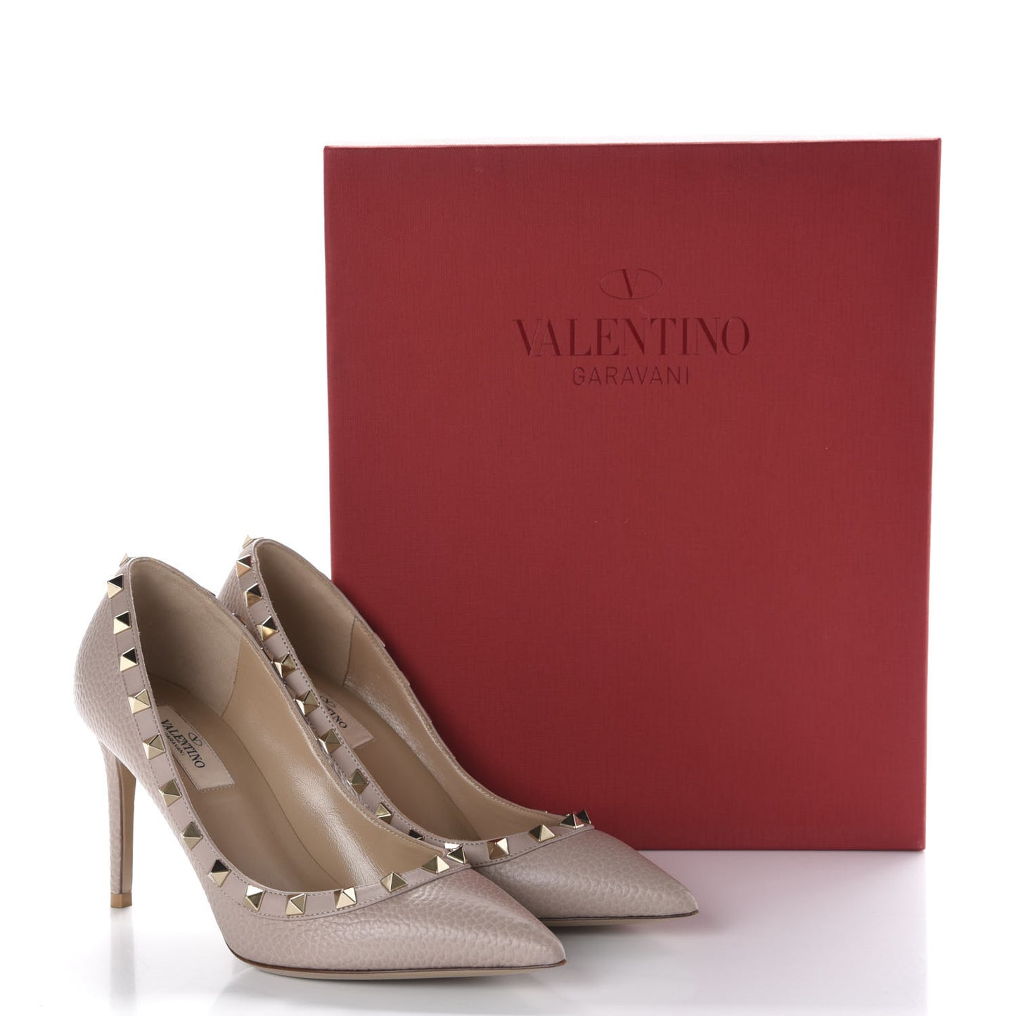 Pebbled Calfskin Rockstud 85mm Pumps 36.5 Poudre