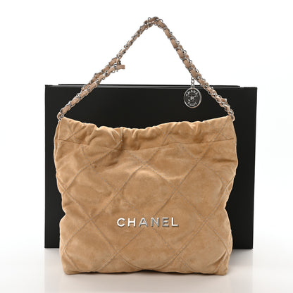 Chanel Suede Quilted Studded Small Chanel 22 Beige 12 of 13