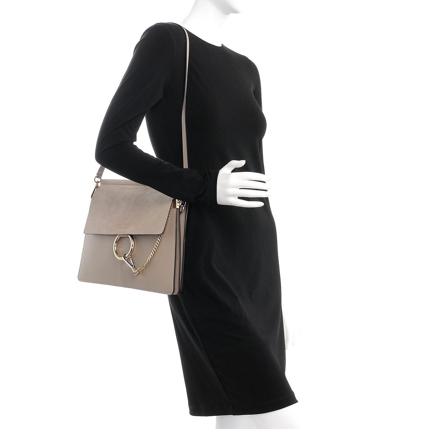 Calfskin Suede Medium Faye Shoulder Bag Motty Grey