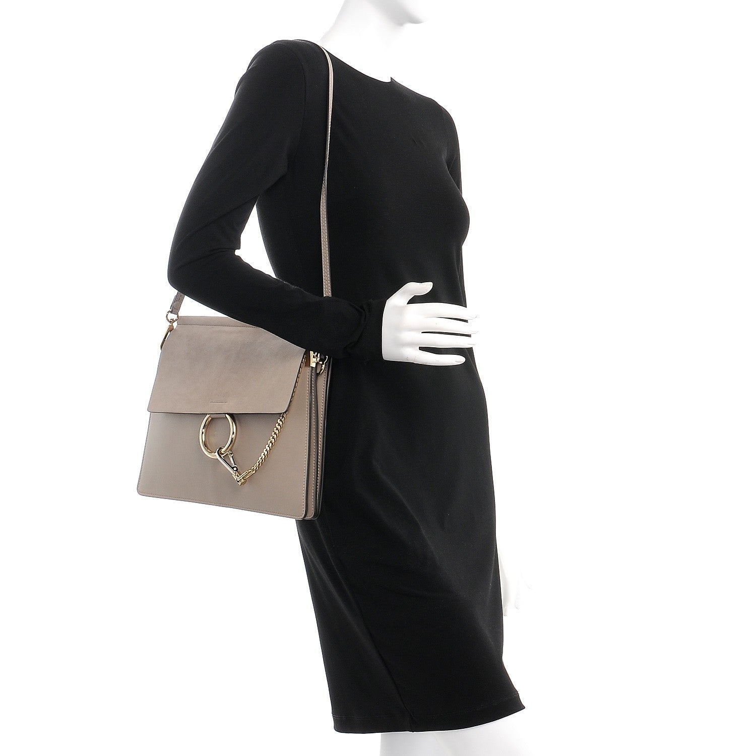 Chloe Calfskin Suede Medium Faye Shoulder Bag Motty Grey 2 of 7