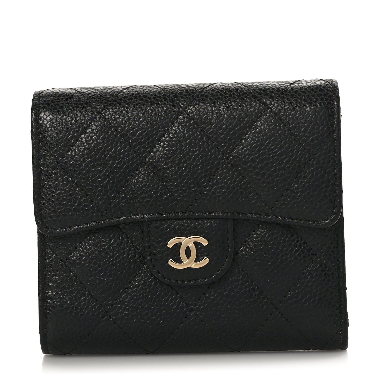 Caviar Quilted Flap Card Holder Wallet Black
