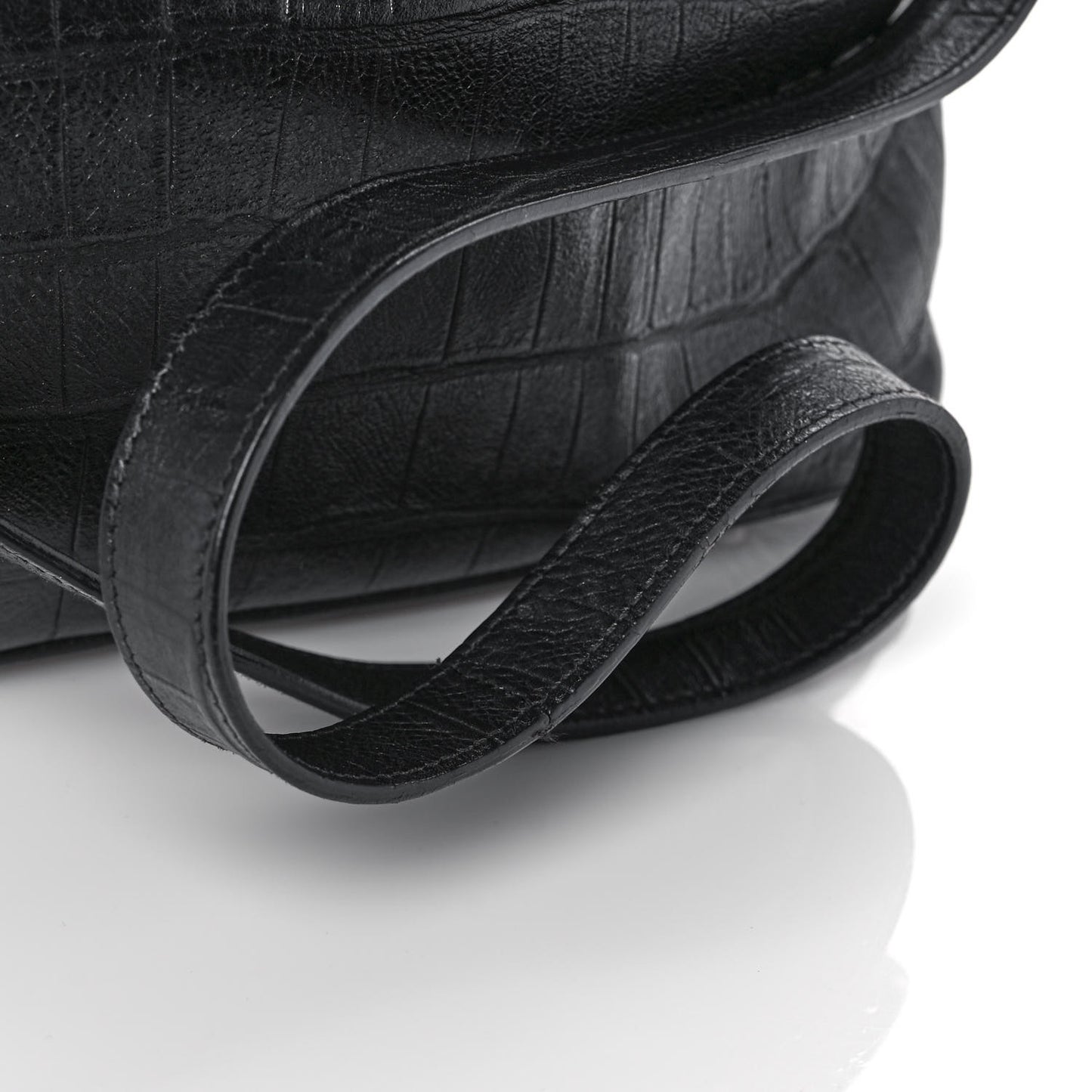 Calfskin Crocodile Embossed Large Emmanuelle Bucket Bag Black
