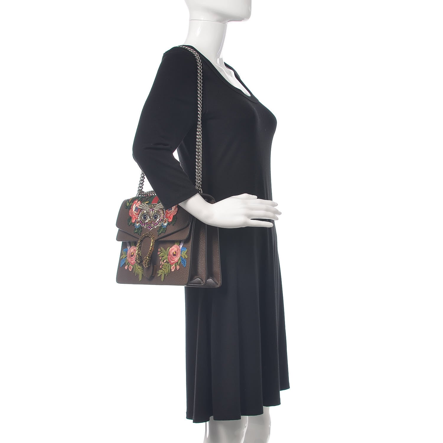 Gucci Calfskin Web Owl Embroidered Medium Dionysus Shoulder Bag New Acero Multicolor 3 of 10