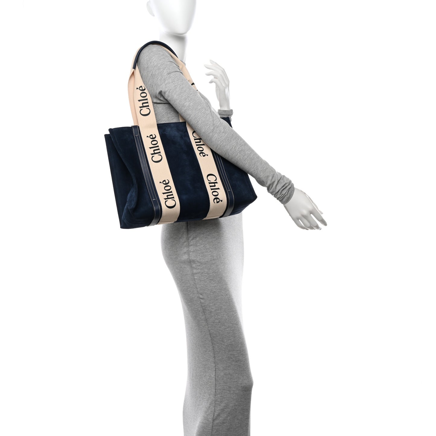 Suede Calfskin Medium Woody Ribbon Tote Navy