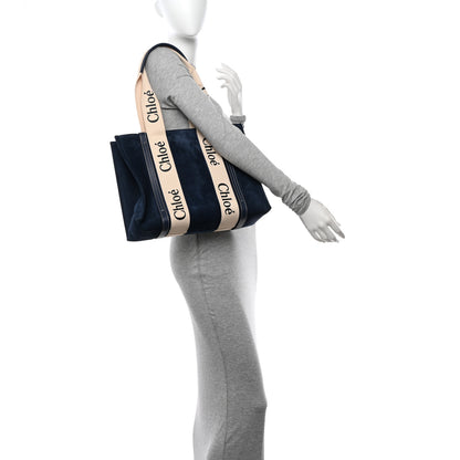Chloe Suede Calfskin Medium Woody Ribbon Tote Navy 2 of 11