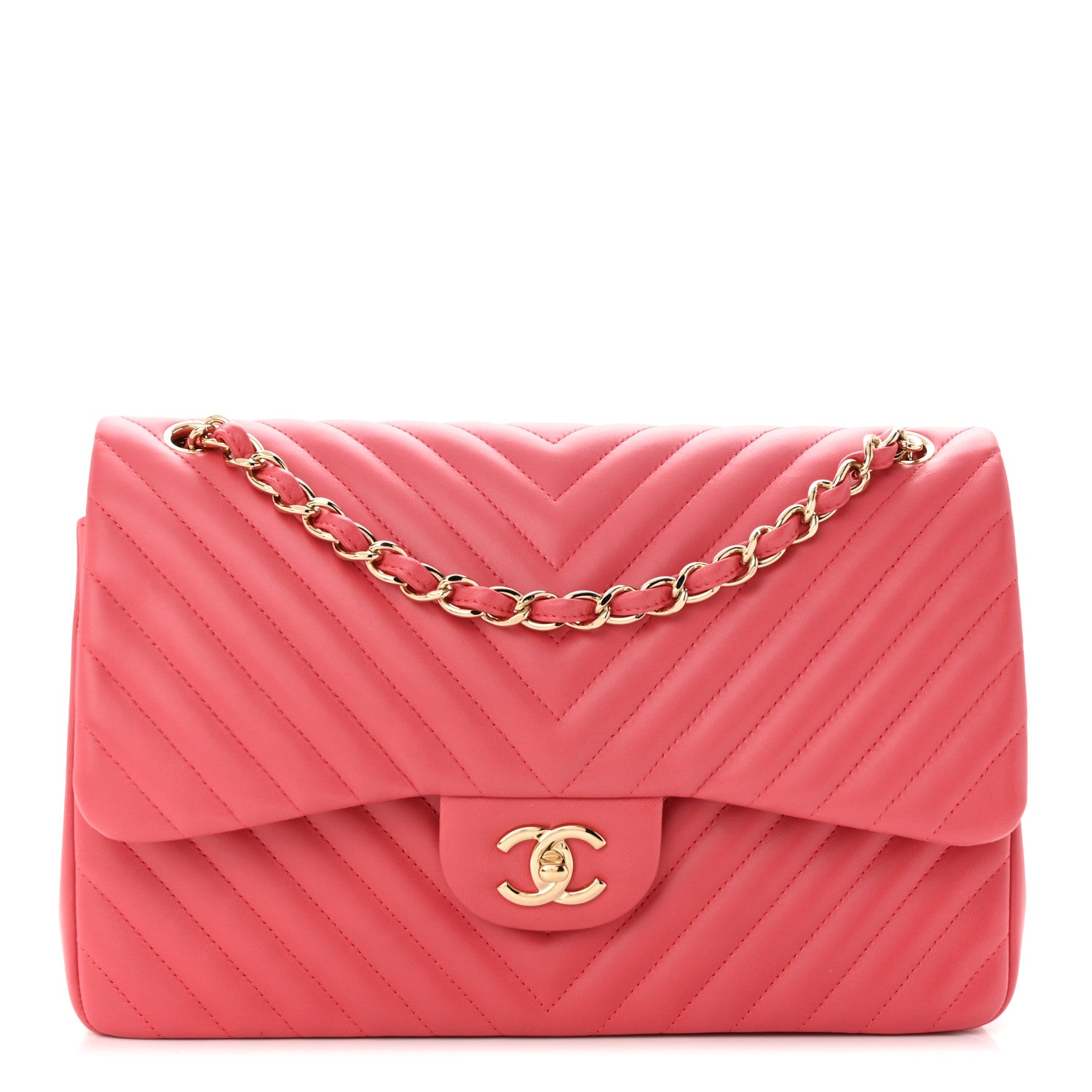 Chanel Lambskin Chevron Quilted Jumbo Double Flap Pink 1 of 10