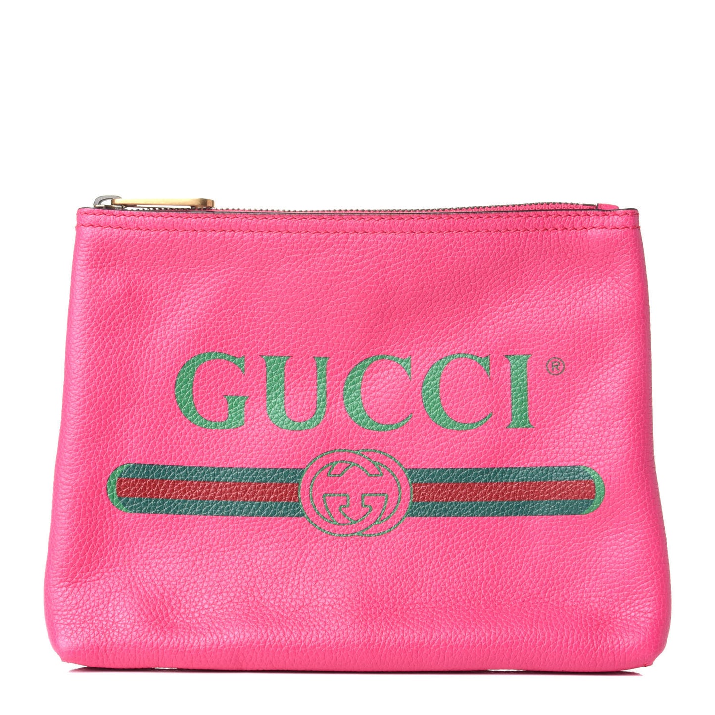 Pebbled Calfskin Medium Logo Portfolio Clutch Box Pink Green