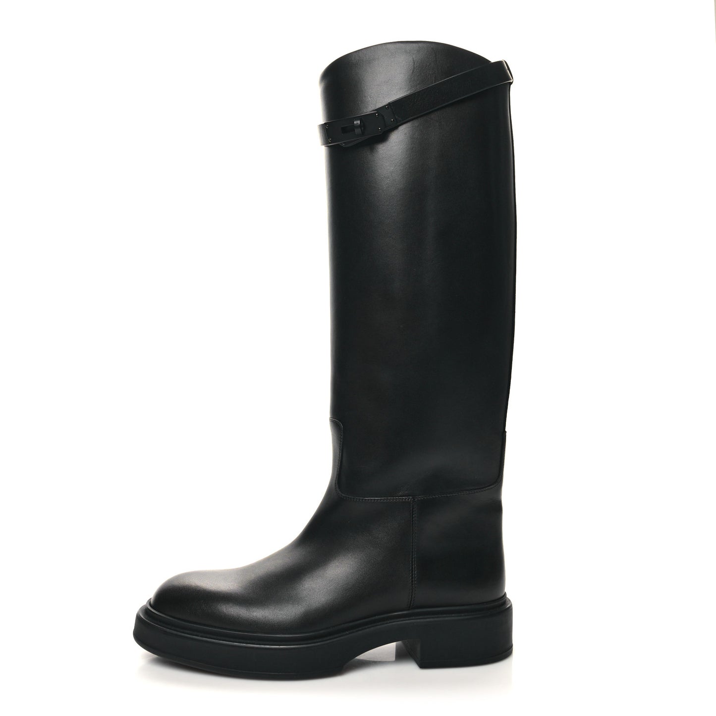 Calfskin Variation Monochromatic Boots 37 Black