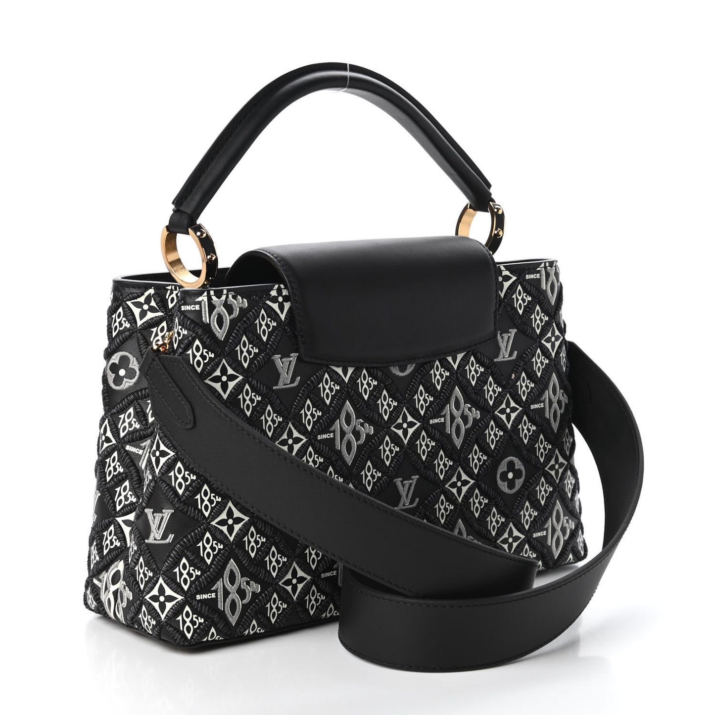Calfskin Since 1854 Embroidered Capucines PM Black